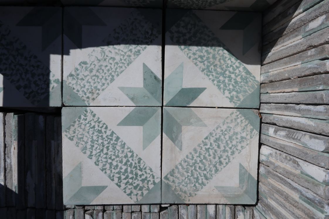 carreaux de ciment anciens - Etoile Bourbon vert