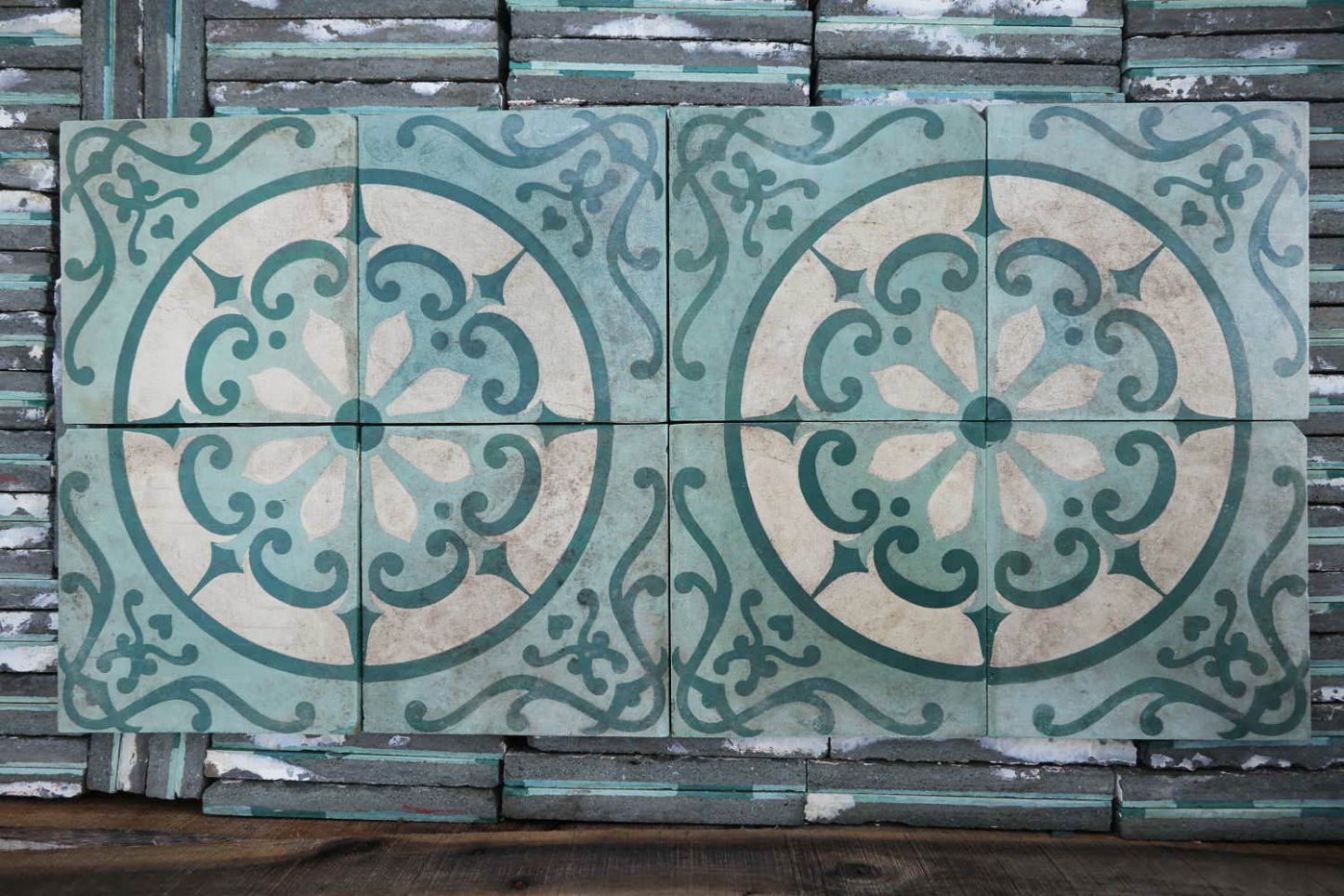 carreaux décoratif ciment anciens - Fleur Solaire vert clair