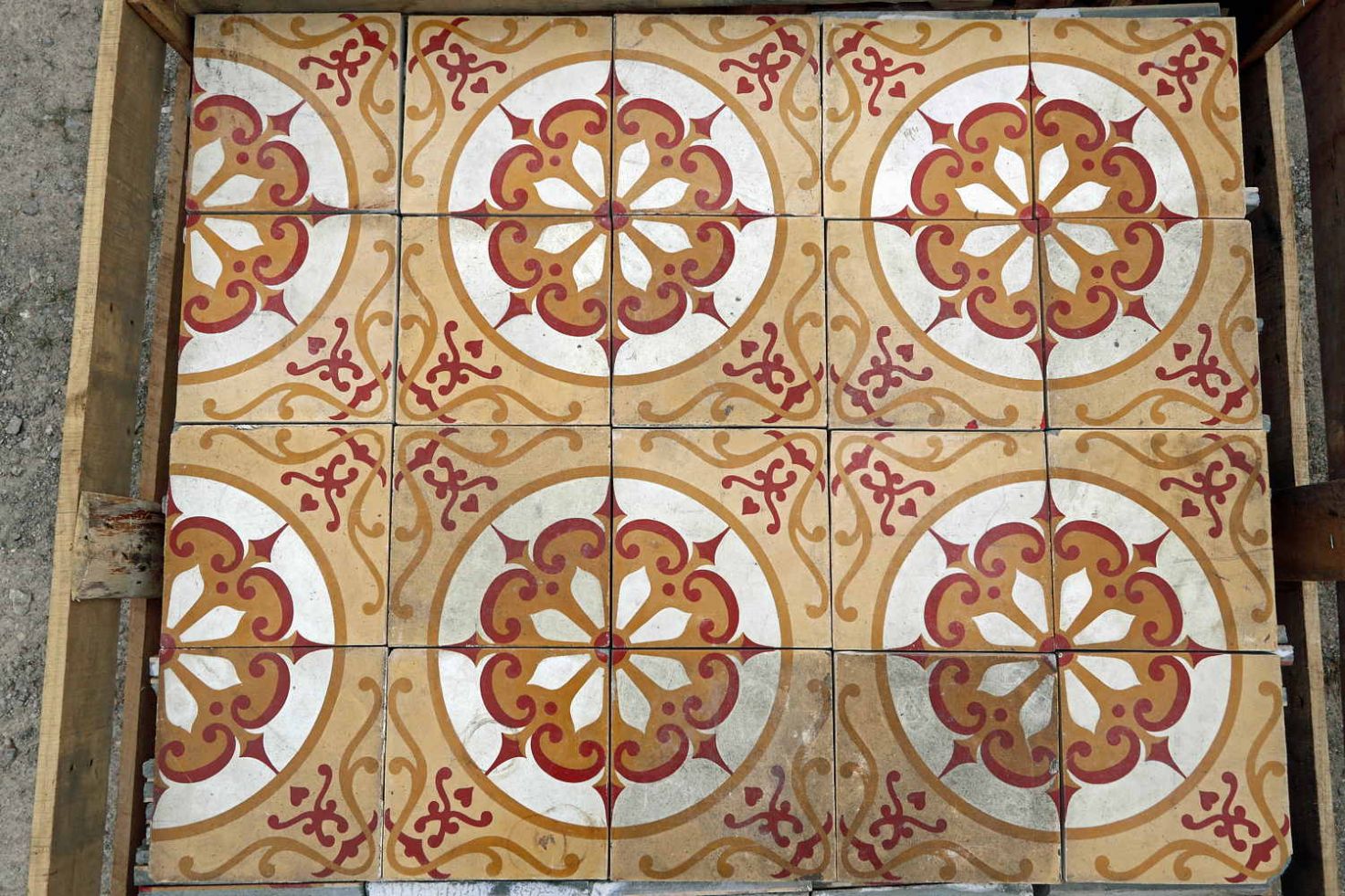 carreaux de ciment - carrelage Art Nouveau jaune orange