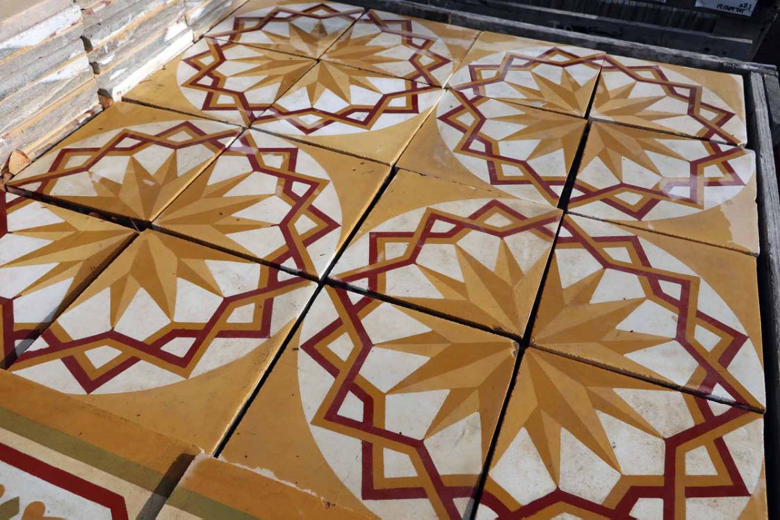 carreaux de ciment anciens - Rose des Vent jaune