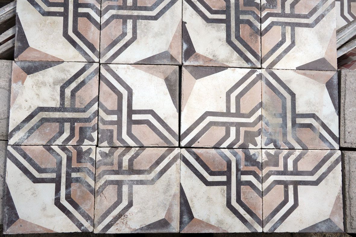 carreaux de ciment anciens - Rose des Vents - marrons ocres