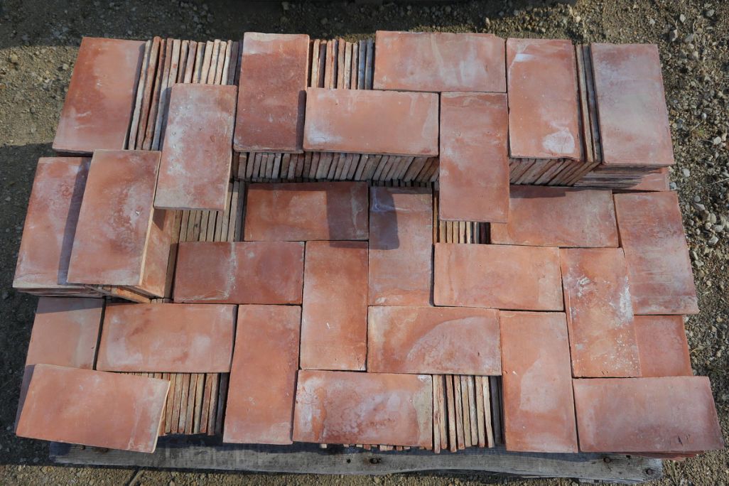 Terres cuites anciennes rectangles orange - mallon feuillet ancien XVIIIe XIXe