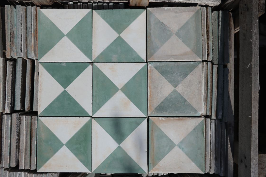 carreaux de ciment anciens - Vert mêlé