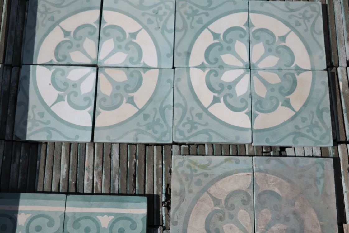 carreaux de ciment anciens - Vert mêlé