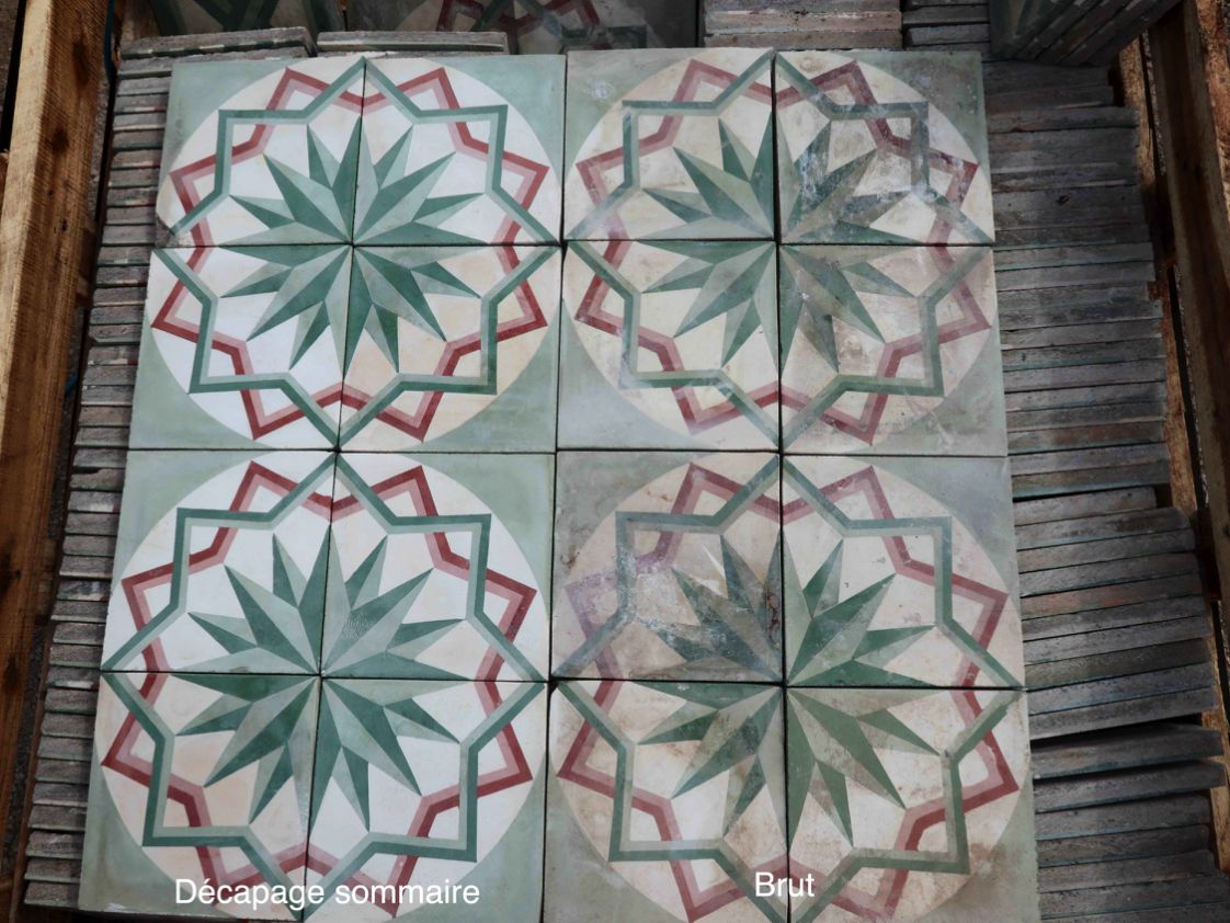 carreaux de ciment anciens - Vert mêlé