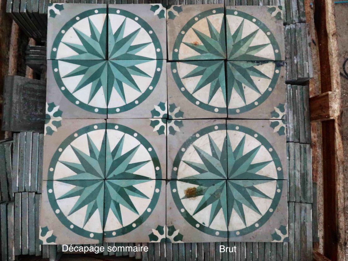 carreaux ciment anciens - Vert mêlé